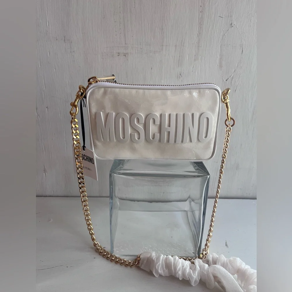 MOSCHINO Patent Leather Logo Shoulder Bag White - Picture 5 of 14